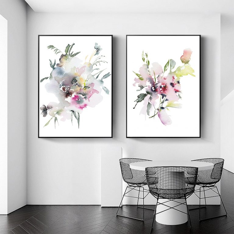 Wall art - Watercolor Floral (2 sets)- Canvas Prints- Poster Prints ...