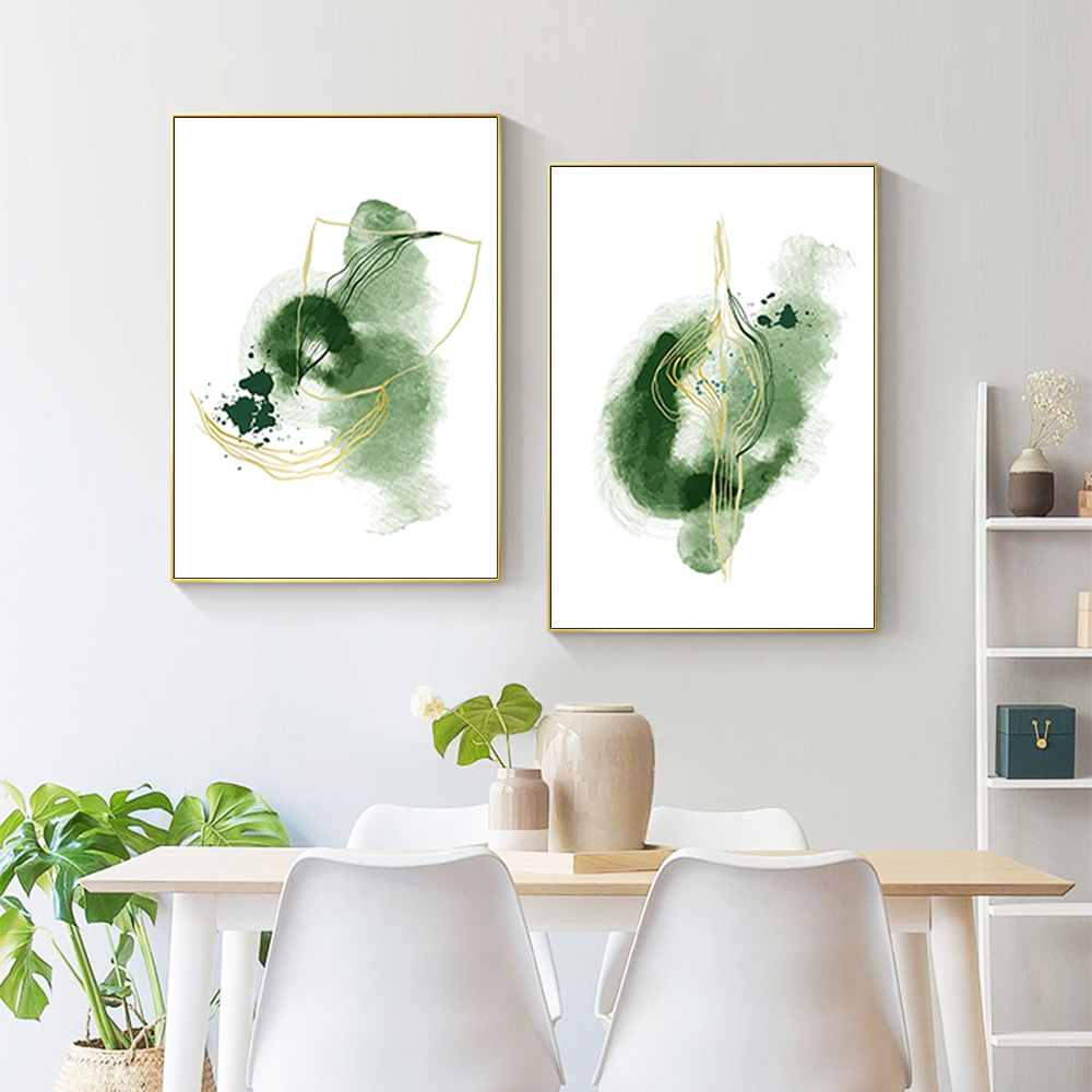 wall-art-abstract-green-ink-2-sets-canvas-prints-poster-prints