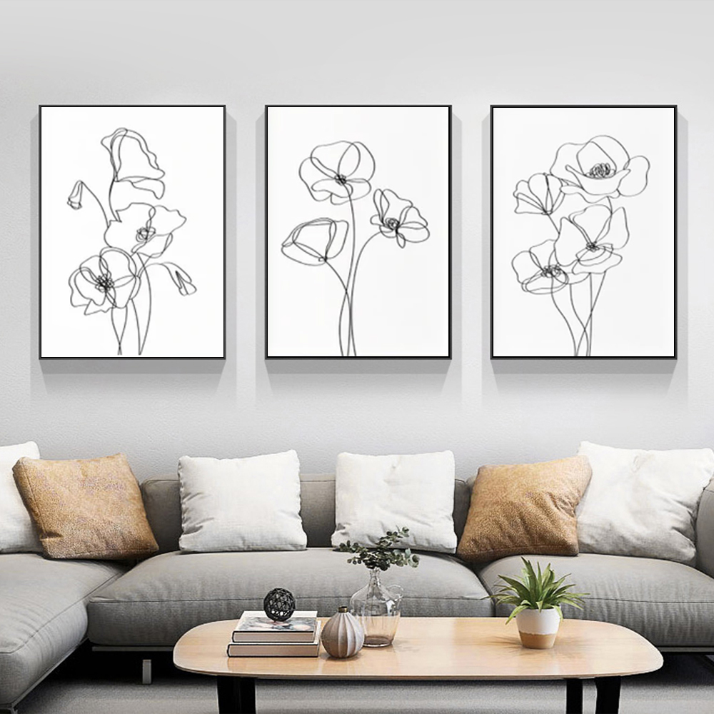 Wall Art - Line botanical flowers (3 Sets) - Poster Prints -Canvas ...