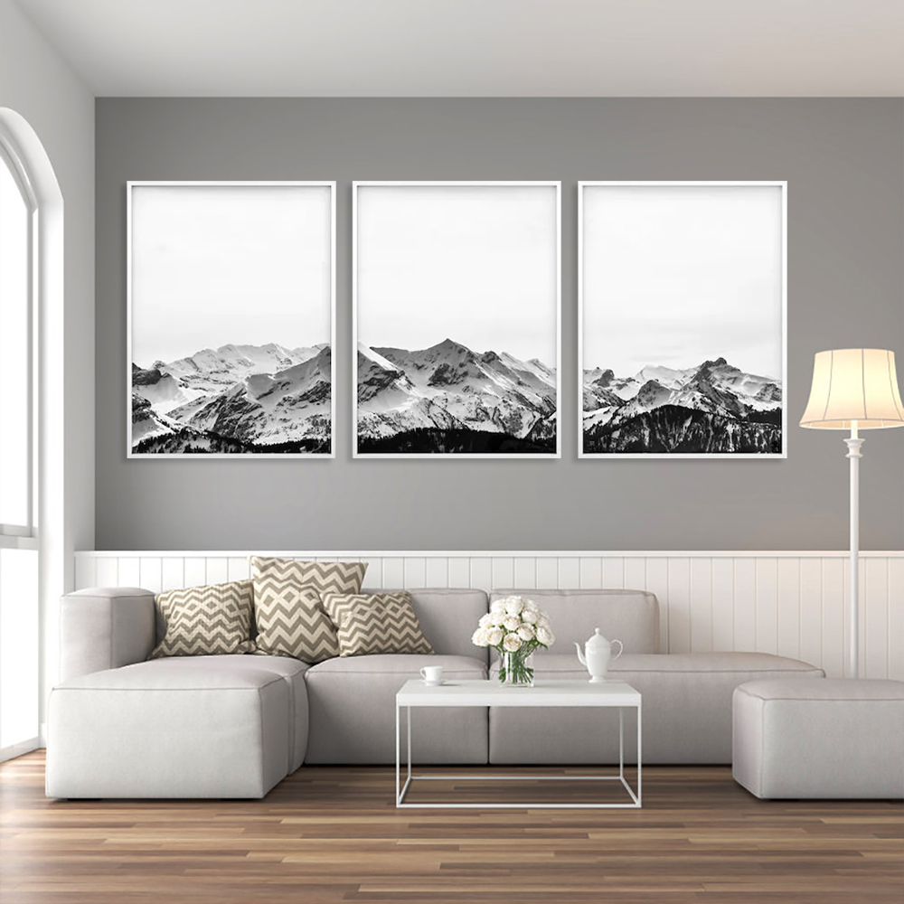 Wall Art - Black White Mountain (3 Sets) - Poster Prints -Canvas Prints ...