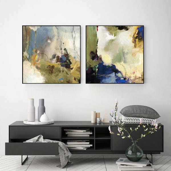 Wall Art - Abstract Blue (2 sets)- Canvas Prints-Poster Prints - Image 3